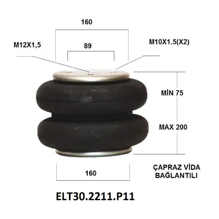 İki Katlı Körük Dorse Dingil Kaldırma Çarpraz-E30.2211.P11