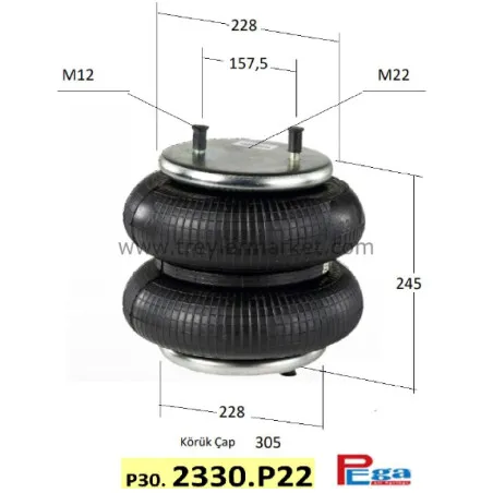 İki Katlı Körük Dorse Dingil Kaldırma SAF-BPW-Tırsan-P30.2330.P22