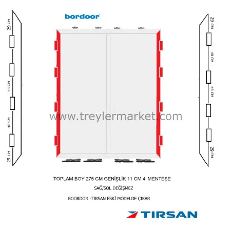 Bordoor Tırsan Dorse Arka Kapı Sağ-Sol Profil 4 Menteşeli 11 cm -BR-AK09599